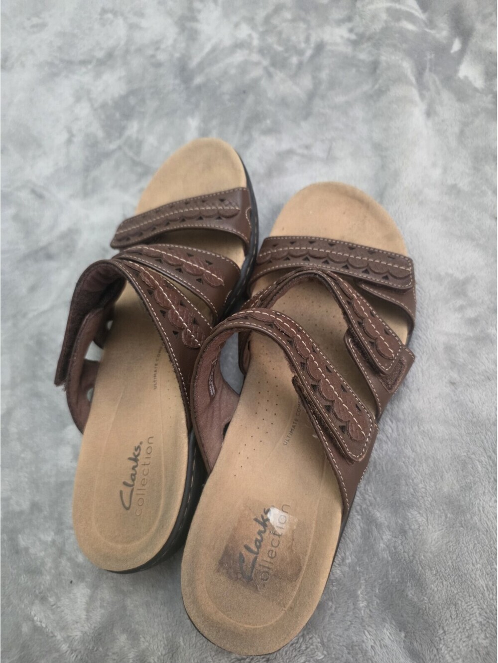 Clarks Leather Slide Sandals Women’s Size 8 Laurieann Cove Tan Slip On